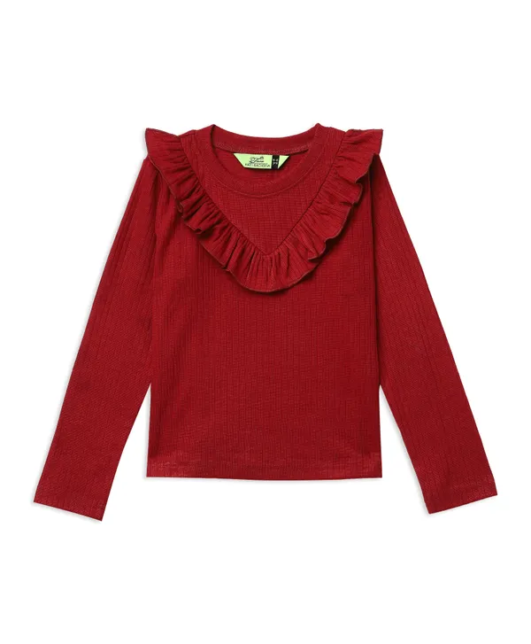 Red_Ruffled_Top_And_Flared_Pants_Set_For_Girls