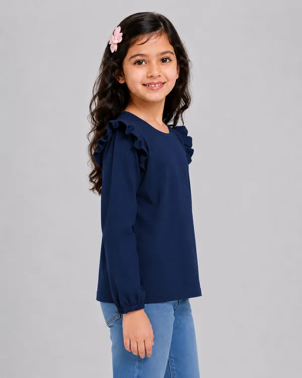 Blue_Cotton_Floral_Ruffle_Top_For_Girls