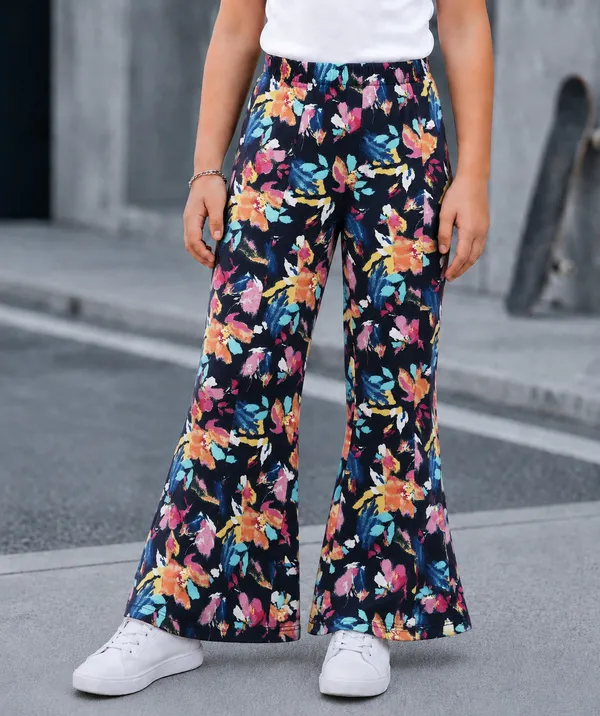 Black_Cotton_Spandex_Floral_Palazzo_Pants_For_Girls