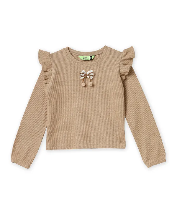 Beige_Ribbed_Ruffle_Top_And_Flared_Pants_Set_For_Girls