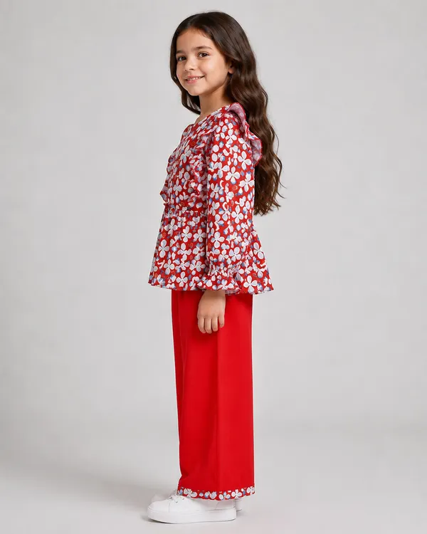 Red_Floral_Peplum_Top_And_Wide_Leg_Pants_Set_For_Girls