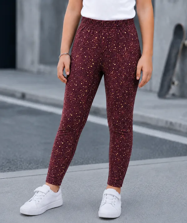Maroon_Printed_Slim_Fit_Leggings_For_Women