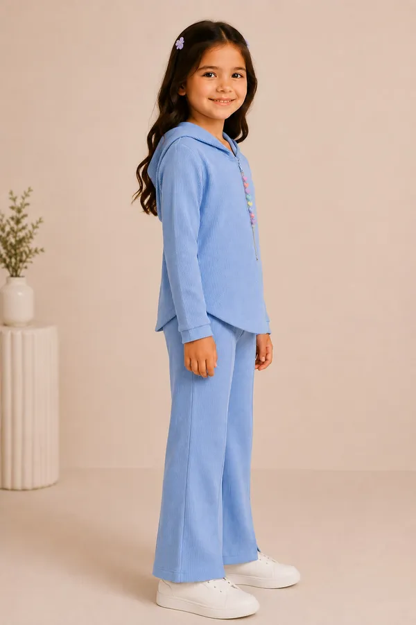 Blue_Waffle_Knit_Hooded_Co_Ord_Set_For_Girls