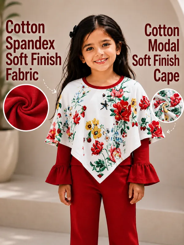 Red_Cotton_Blend_Floral_Cape_Co-Ord_Set_For_Girls