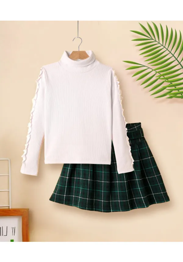 Cotton_Spandex_Top_With_Check_Skirt_Set