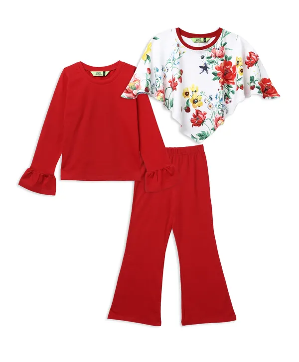 Red_Cotton_Blend_Floral_Cape_Co-Ord_Set_For_Girls