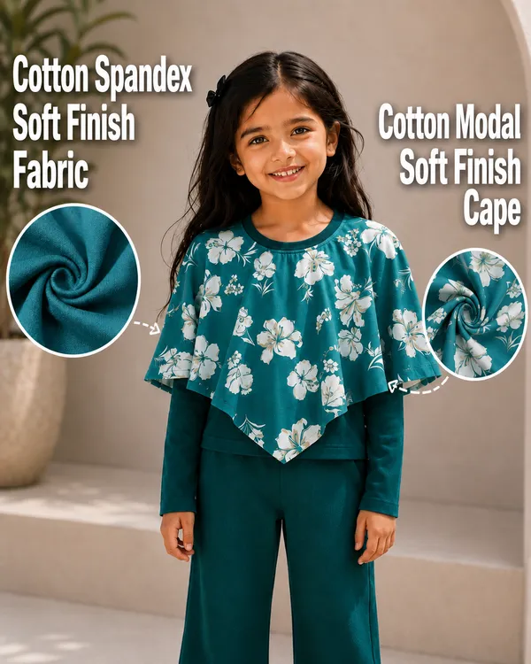 Teal_Floral_Print_Flared_Co_Ord_Set_For_Girls