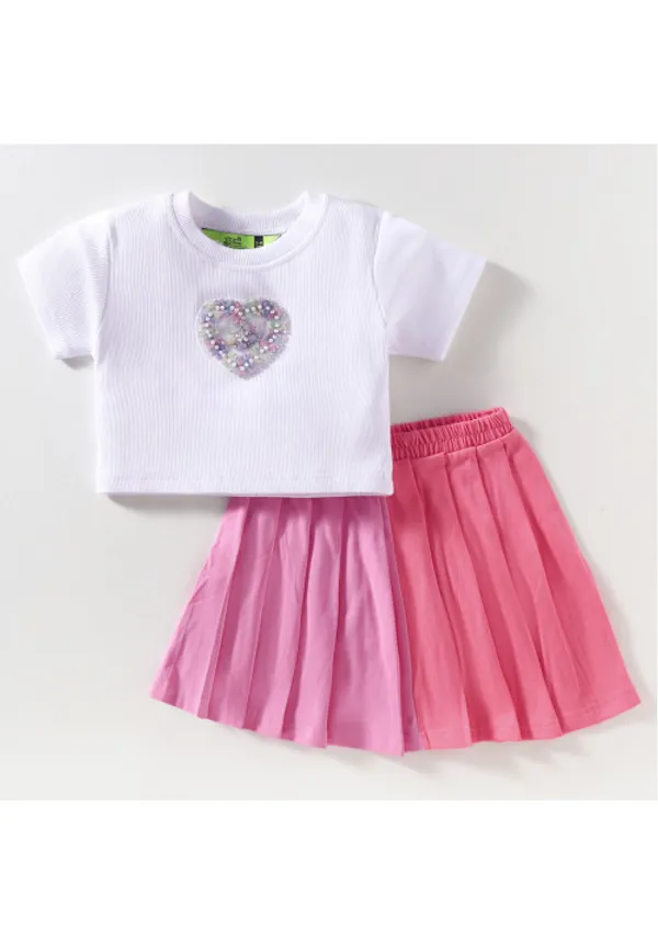 Girl_S_Snug_Top_With_Two_Tone_Pleated_Skirt