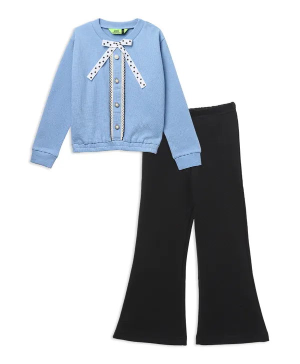 Blue_Top_And_Black_Flared_Pants_Set_For_Girls