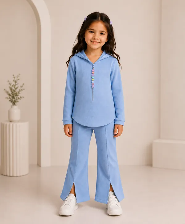 Blue_Waffle_Knit_Hooded_Co_Ord_Set_For_Girls