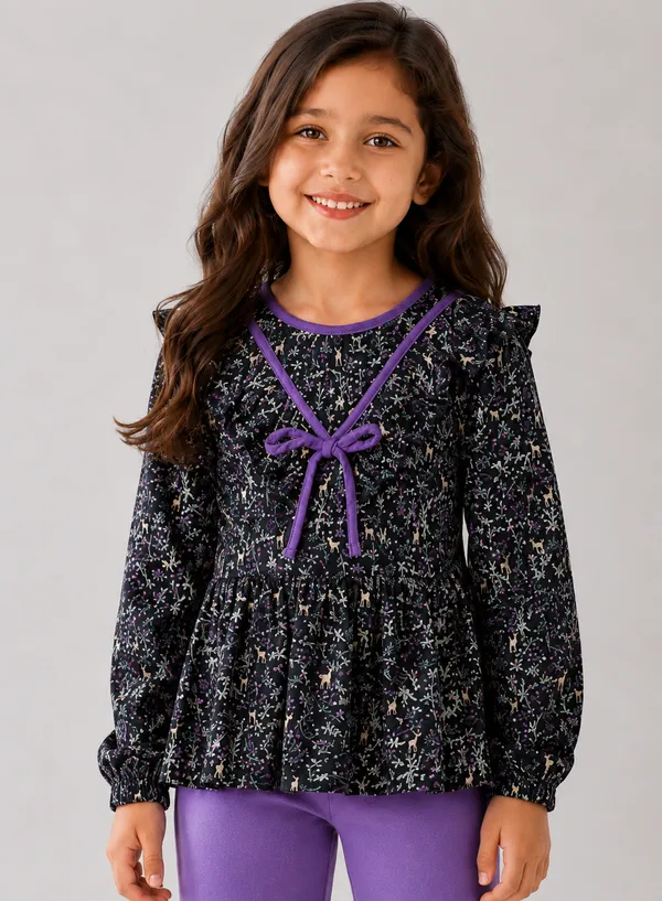 Black_Printed_Top_And_Purple_Flared_Pants_Set_For_Girls