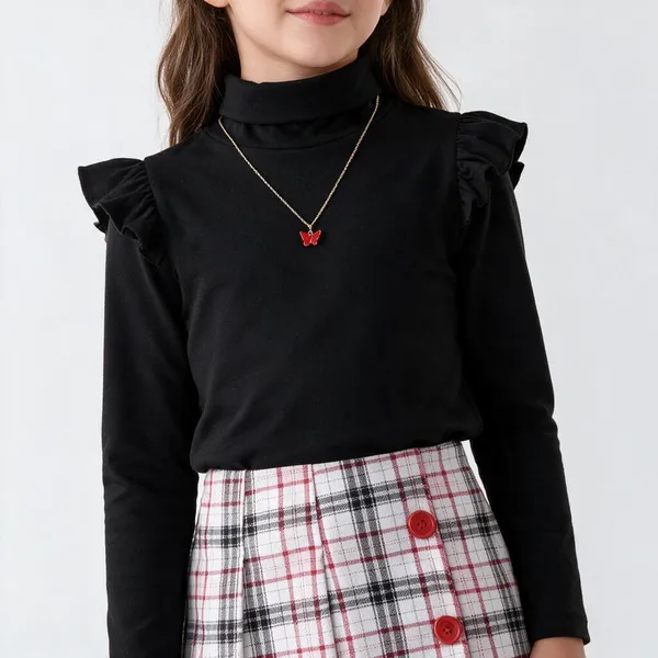 Cotton_Spandex_Solid_Top_With_Checked_Skirt