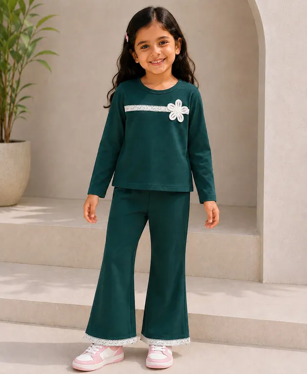 Green_Cotton_Spandex_Bell_Bottom_Co_Ord_Set_For_Girls