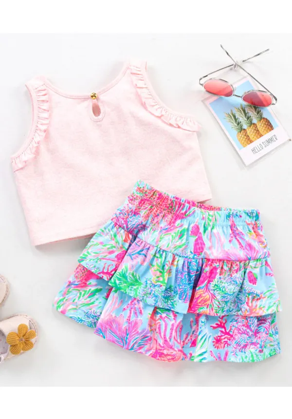 Girl_S_Printed_Double_Layered_Bermuda_Skort_With_Top