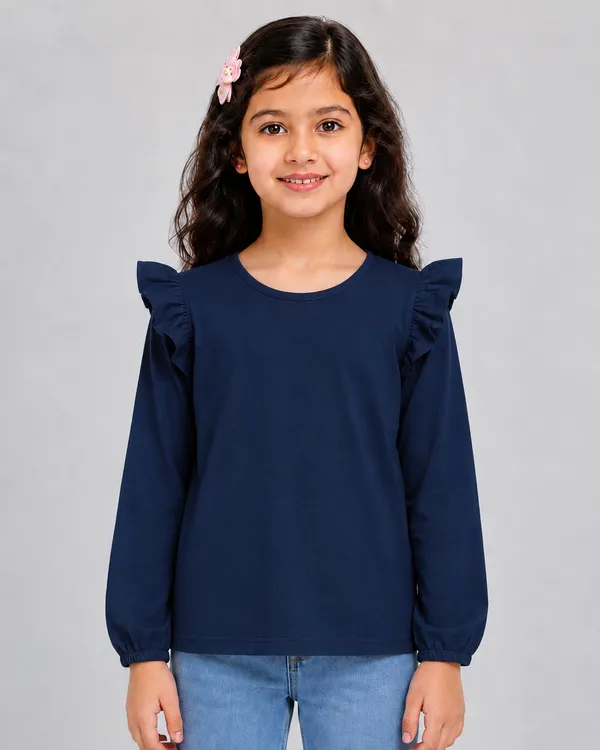 Blue_Cotton_Floral_Ruffle_Top_For_Girls