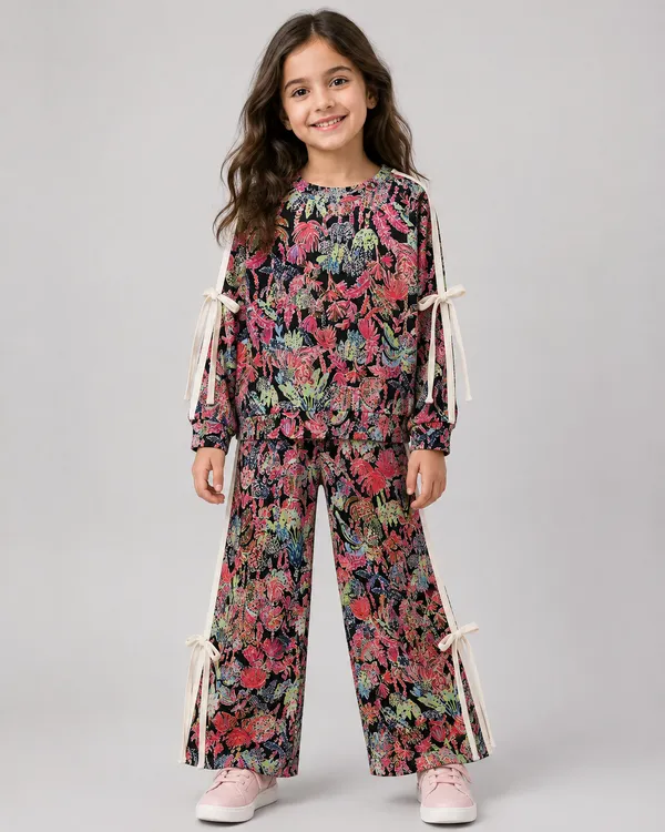 Black_Cotton_Spandex_Floral_Co-Ord_Set_For_Girls