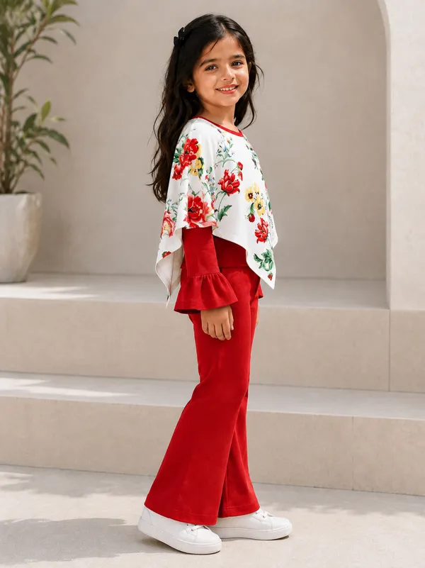 Red_Cotton_Blend_Floral_Cape_Co-Ord_Set_For_Girls