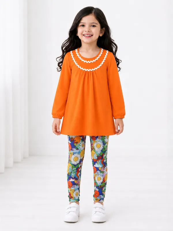Full_Sleeves_Solid_Lace_Appliquetop_With_Floral_Orange