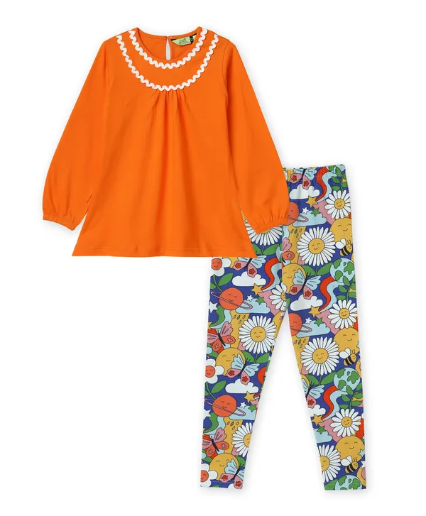 Full_Sleeves_Solid_Lace_Appliquetop_With_Floral_Orange