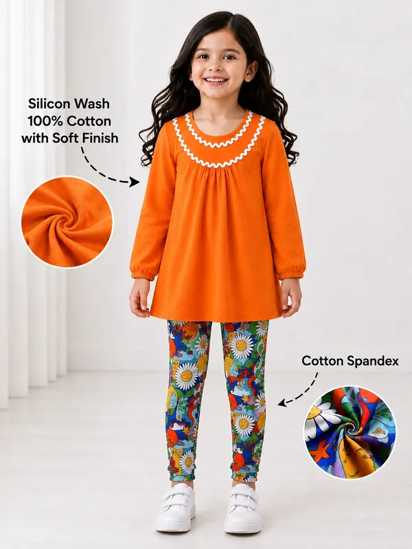 Full_Sleeves_Solid_Lace_Appliquetop_With_Floral_Orange