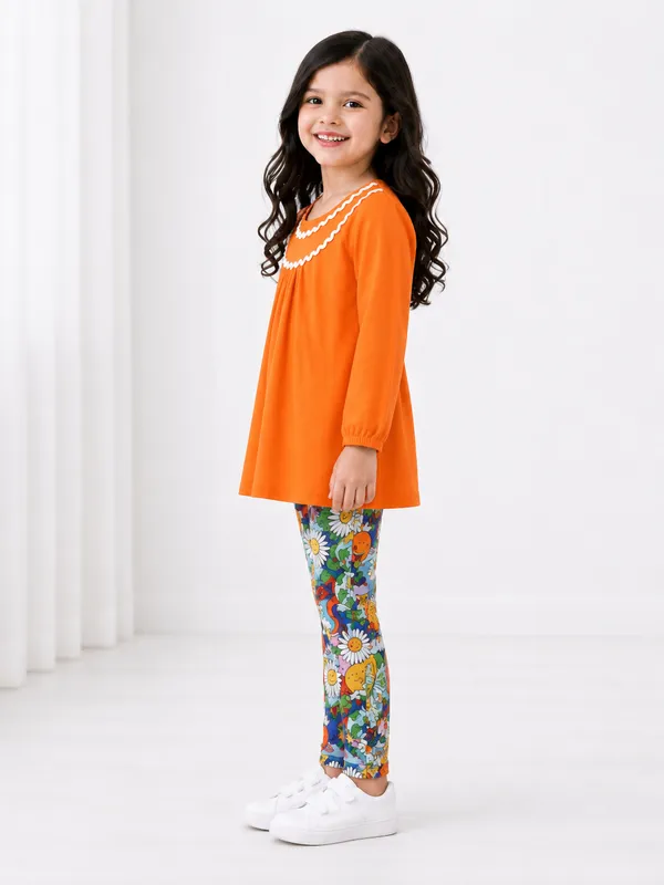 Full_Sleeves_Solid_Lace_Appliquetop_With_Floral_Orange