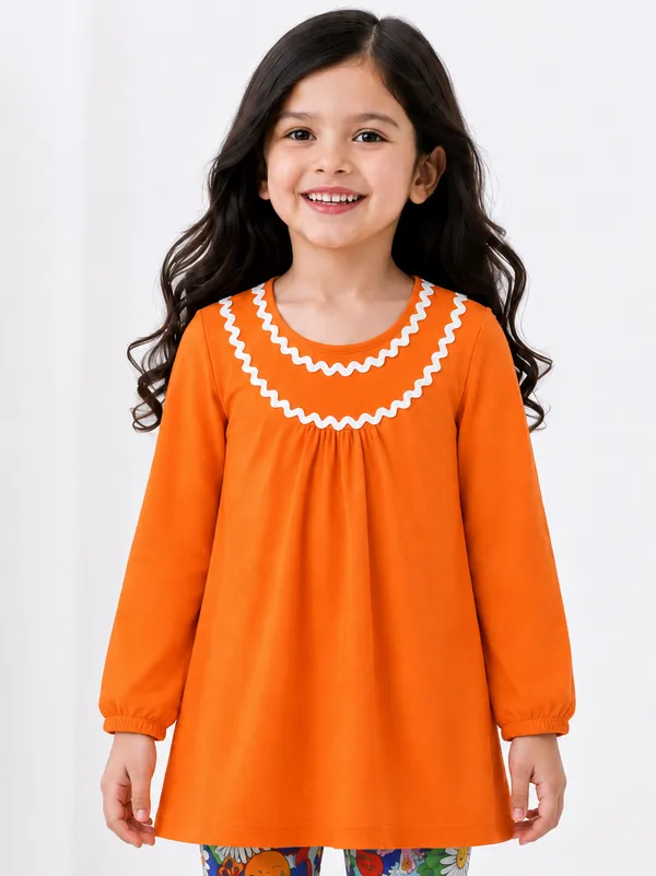 Full_Sleeves_Solid_Lace_Appliquetop_With_Floral_Orange