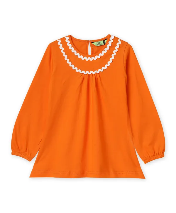 Full_Sleeves_Solid_Lace_Appliquetop_With_Floral_Orange