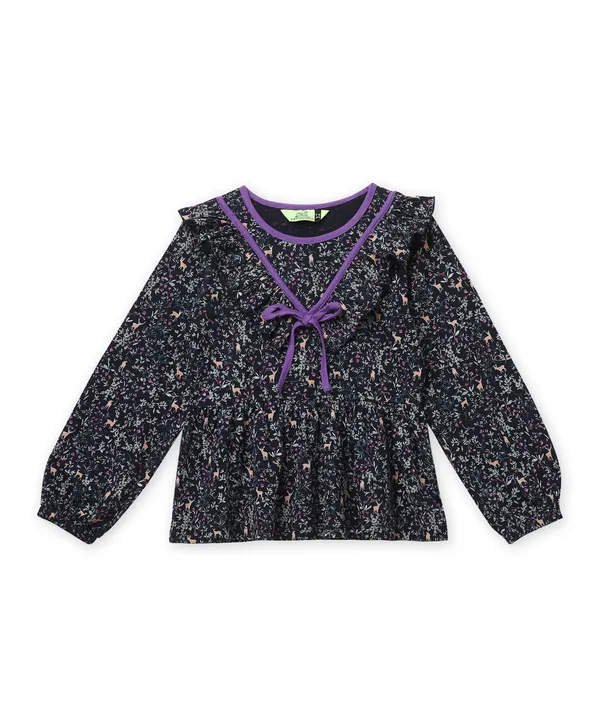 Black_Printed_Top_And_Purple_Flared_Pants_Set_For_Girls