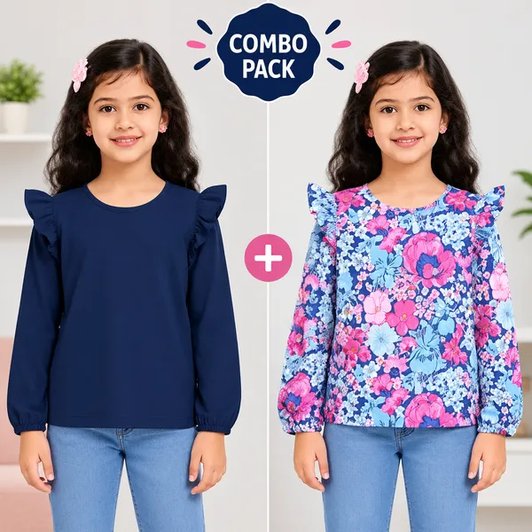 Blue_Cotton_Floral_Ruffle_Top_For_Girls