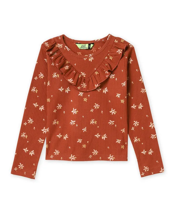 Rust_Floral_Print_Ruffle_Co_Ord_Set_For_Girls
