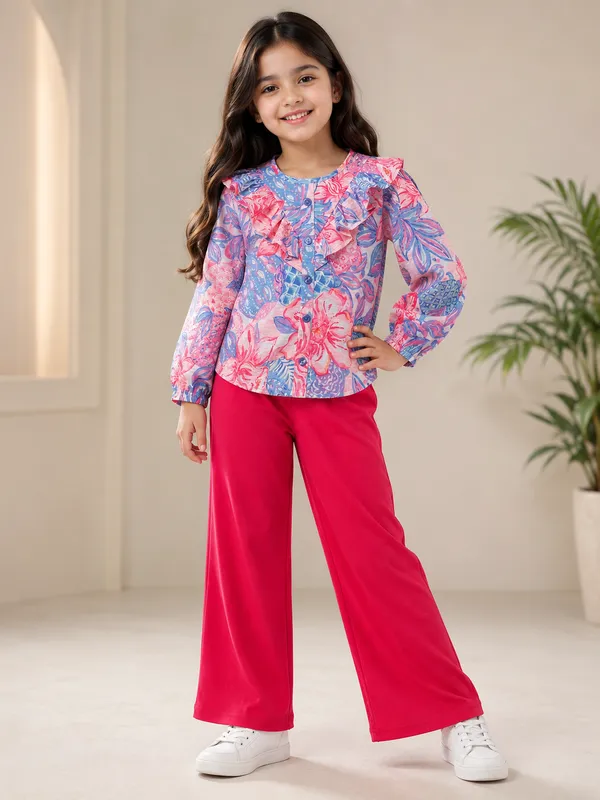 Multicolor_Printed_Top_And_Pink_Pants_Set_For_Girls