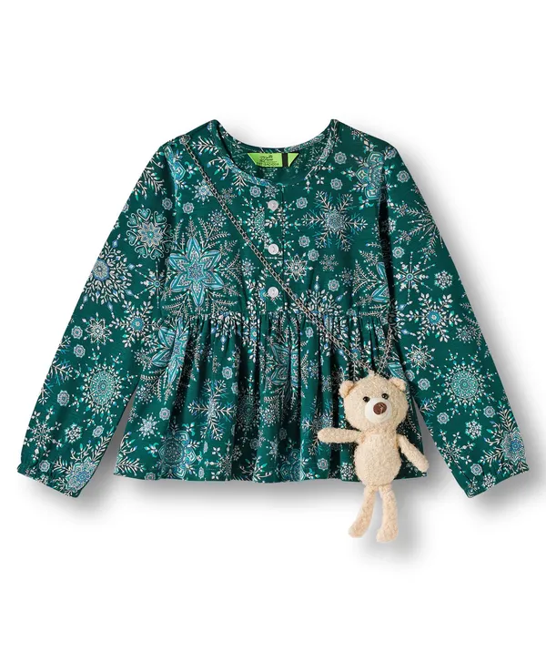 Floral_Printed_Fit_And_Flare_Kurti_Top_With_Pleated_Salwar_Pant_And_Toy_Teddy_Set