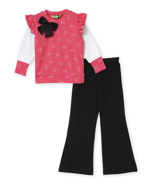 Pink_Printed_Top_And_Black_Wide_Leg_Pants_Set_For_Girls