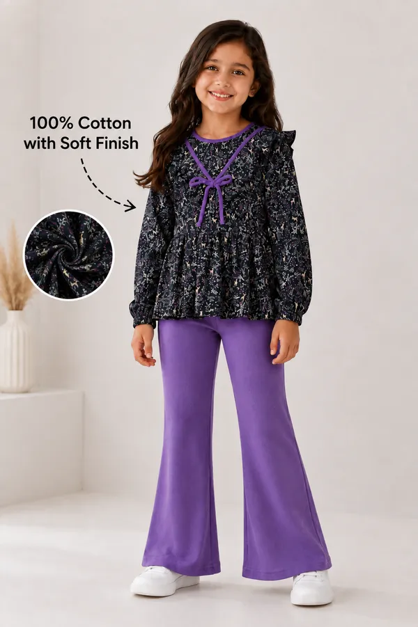 Black_Printed_Top_And_Purple_Flared_Pants_Set_For_Girls