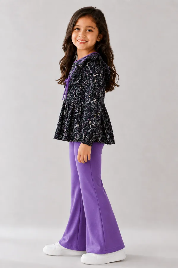 Black_Printed_Top_And_Purple_Flared_Pants_Set_For_Girls