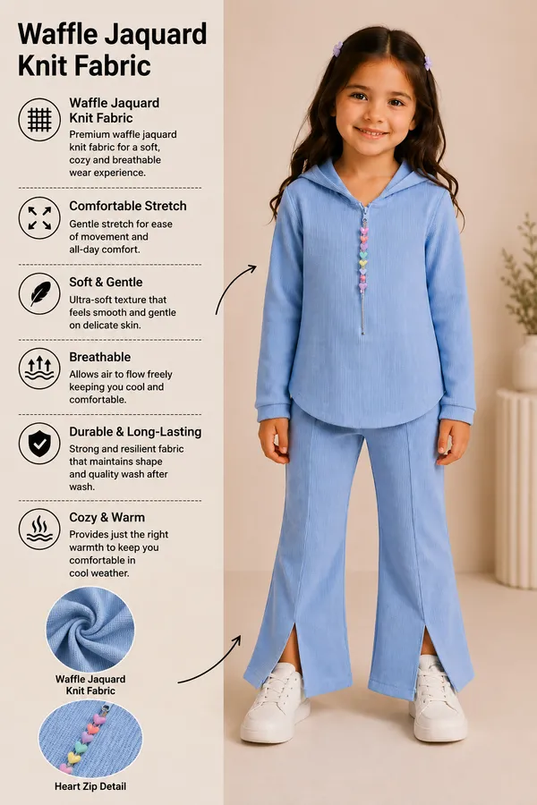 Blue_Waffle_Knit_Hooded_Co_Ord_Set_For_Girls