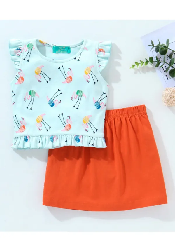 Girl_S_Printed_Ribbed_Top_With_Skirt