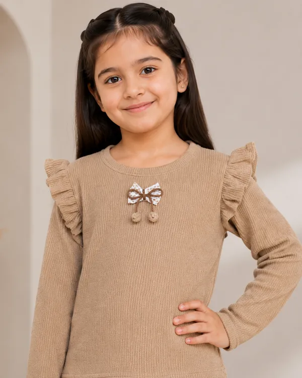 Beige_Ribbed_Ruffle_Top_And_Flared_Pants_Set_For_Girls