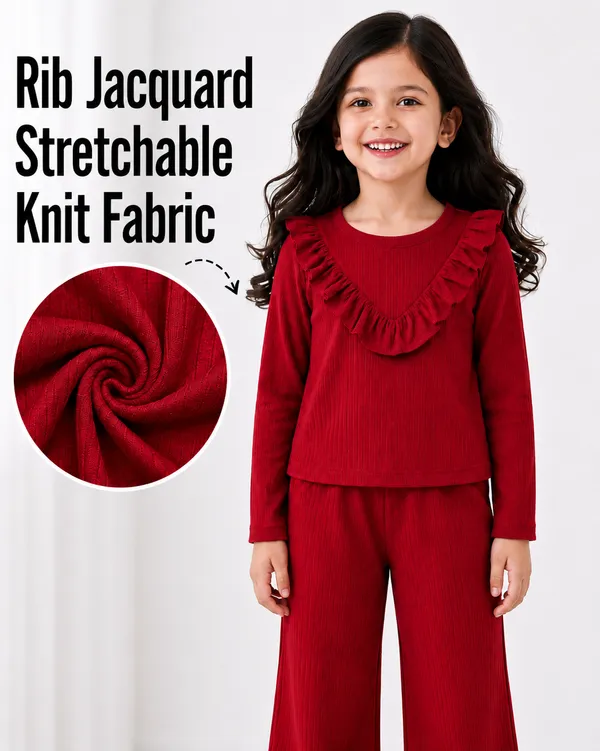 Red_Ruffled_Top_And_Flared_Pants_Set_For_Girls