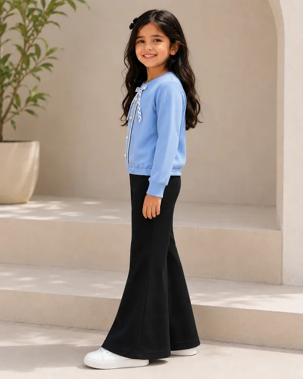 Blue_Top_And_Black_Flared_Pants_Set_For_Girls