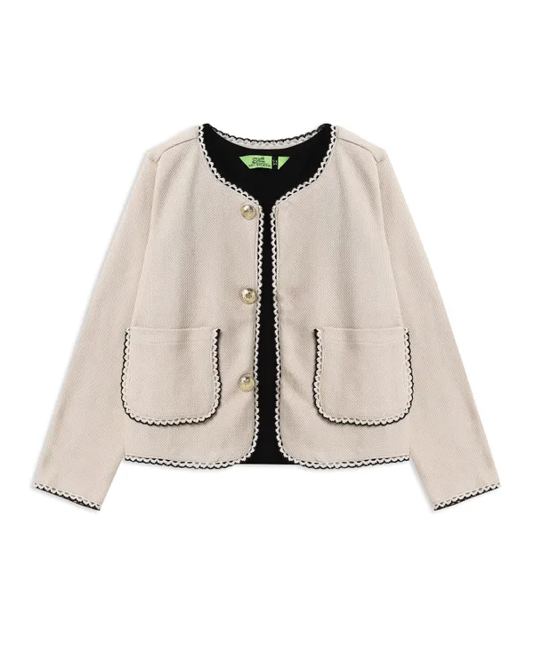 Beige_Woven_Button_Front_Blazer_Jacket_For_Girls