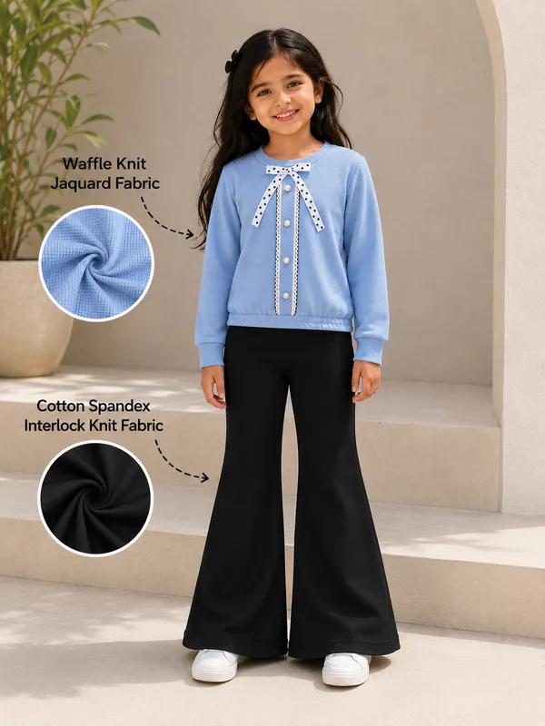 Blue_Top_And_Black_Flared_Pants_Set_For_Girls