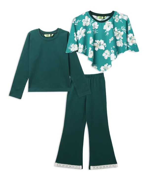 Teal_Floral_Print_Flared_Co_Ord_Set_For_Girls