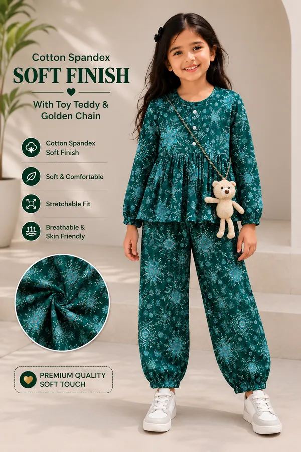 Floral_Printed_Fit_And_Flare_Kurti_Top_With_Pleated_Salwar_Pant_And_Toy_Teddy_Set