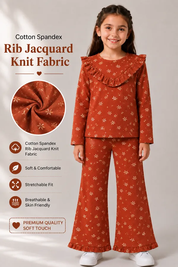 Rust_Floral_Print_Ruffle_Co_Ord_Set_For_Girls