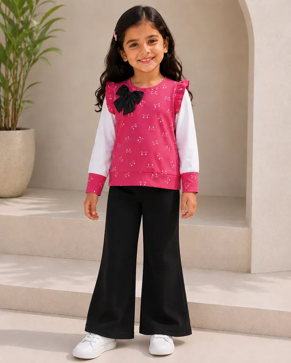 Pink_Printed_Top_And_Black_Wide_Leg_Pants_Set_For_Girls