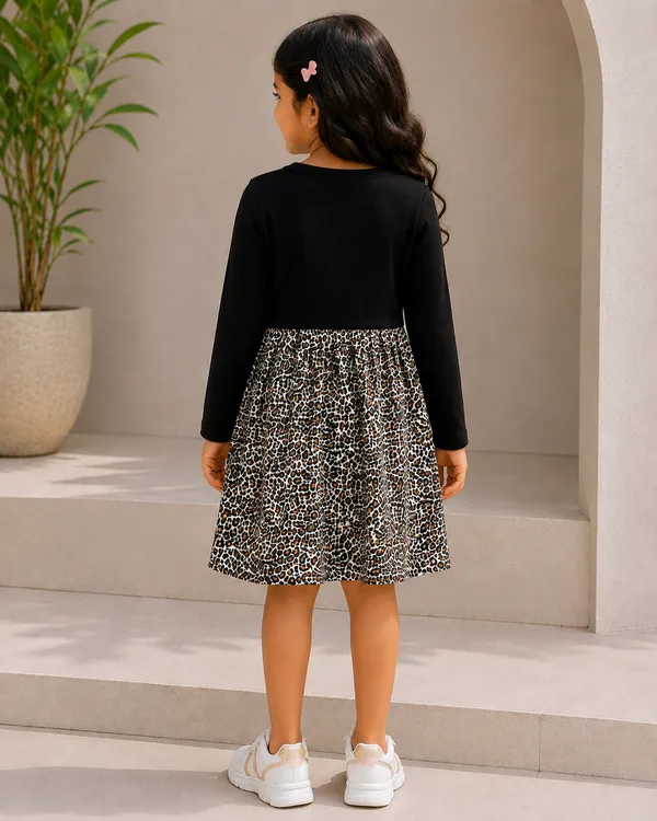 Full_Sleeve_Leopard_Printed_Fit_And_Flare_Dress_Black