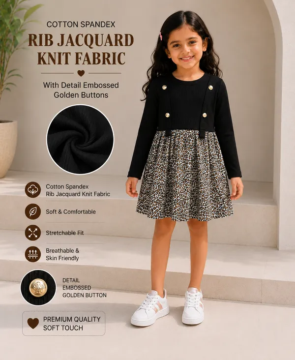 Full_Sleeve_Leopard_Printed_Fit_And_Flare_Dress_Black