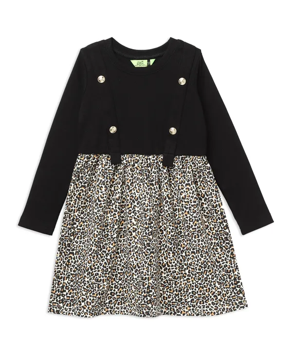 Full_Sleeve_Leopard_Printed_Fit_And_Flare_Dress_Black