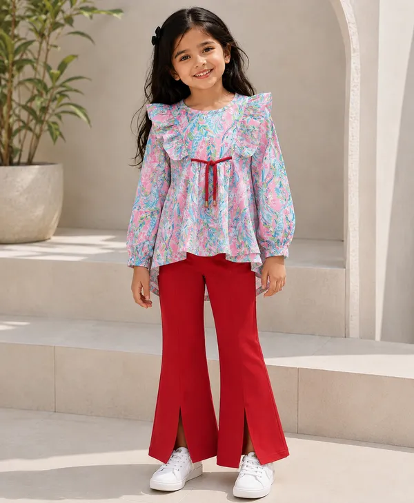 Full_Sleeves_Floral_Printed_Slit_Bell_Bottom_Pink